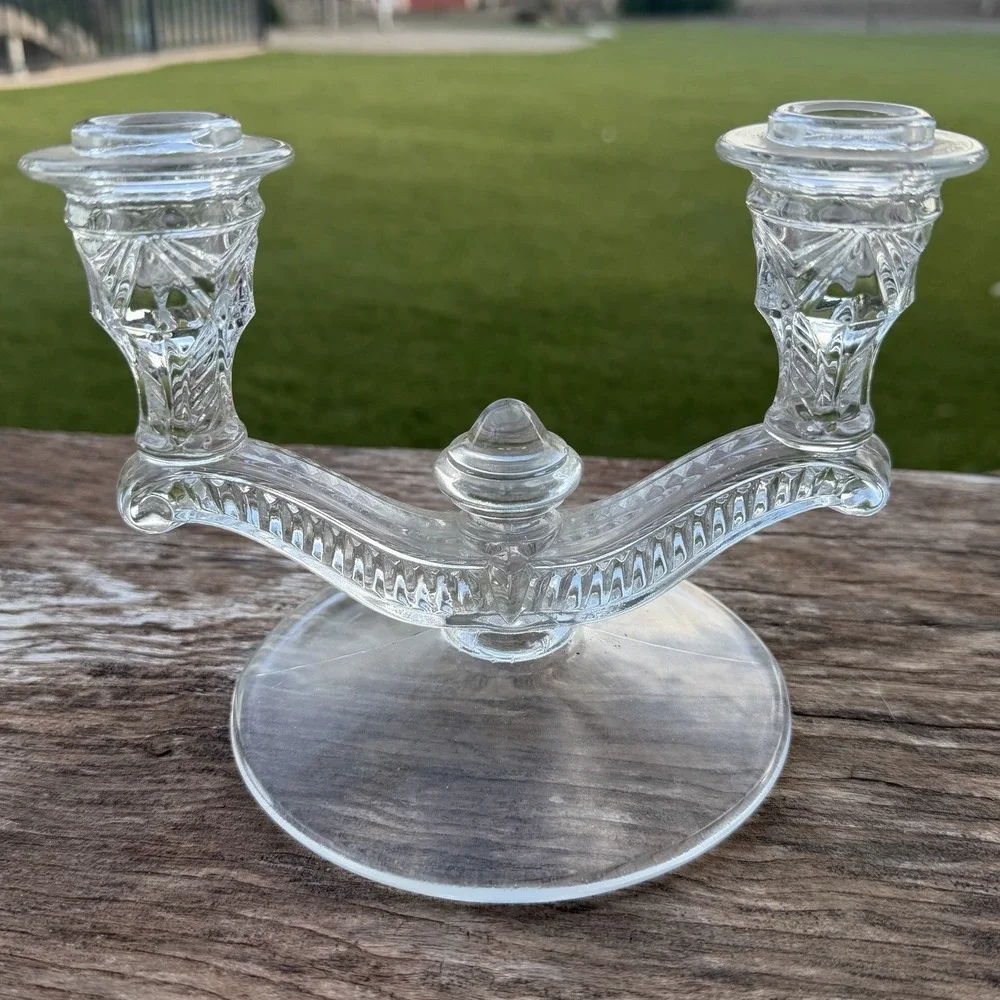 Indiana Glass Company Gothic Double Candlestick Holder Candelabra Witchy Macabre